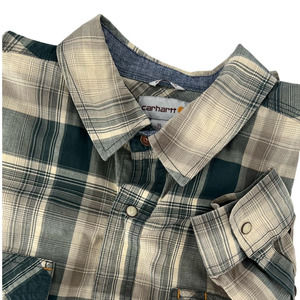 Carhartt Green Plaid Long Sleeve Pearl Snap Size XL